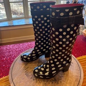 Kate Spade black and white polka dots RainBoots or snow w heel and big bow